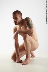 Nude Man White Slim Short Brown Sitting poses - ALL Sitting poses - on knees Realistic